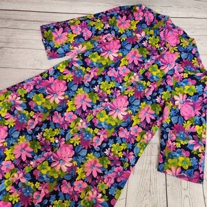 Floral Navy Midi Coatdress with Pink & Lime Blooms